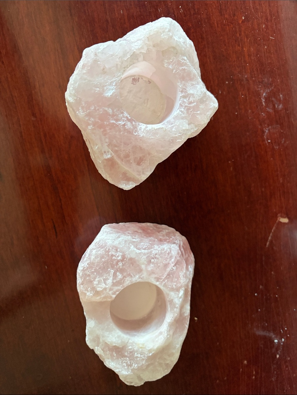 Rose Quartz Tea Light Candle Holders - Set of 2